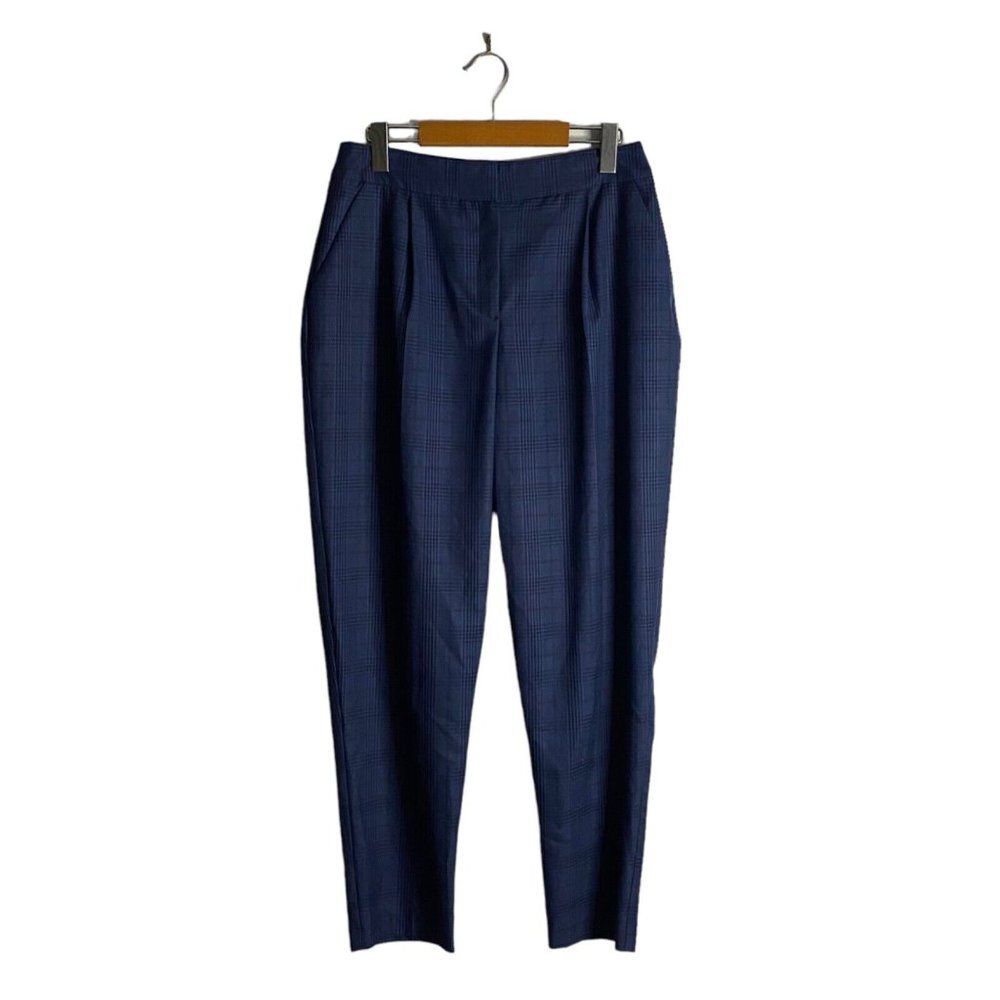 ASOS Women's Blue Pleated Plaid Ankle Pants
